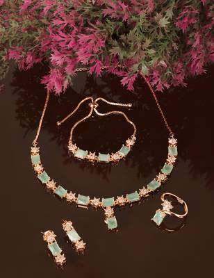 Rose Gold Plated Mint Stone Embellished CZ Necklace 317FNN322 2