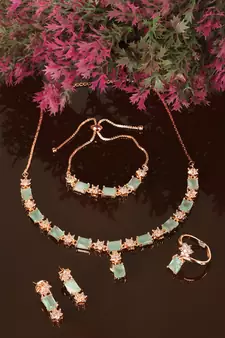 Rose Gold Plated Mint Stone Embellished CZ Necklace 317FNN322