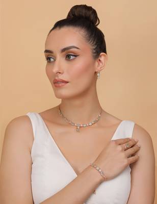 Rose Gold Plated Mint Stone Embellished CZ Necklace 317FNN322 3