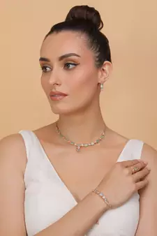 Rose Gold Plated Mint Stone Embellished CZ Necklace 317FNN322