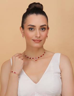 Rose Gold Plated Hydro Ruby Stone Embellished CZ Necklace 317FNN323 1