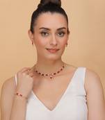 Rose Gold Plated Hydro Ruby Stone Embellished CZ Necklace 317FNN323