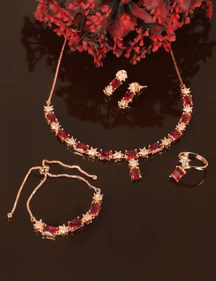 Rose Gold Plated Hydro Ruby Stone Embellished CZ Necklace 317FNN323 2