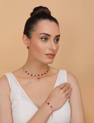 Rose Gold Plated Hydro Ruby Stone Embellished CZ Necklace 317FNN323 3