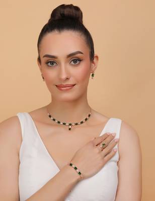 Rose Gold Plated Green Stone Embellished CZ Necklace 317FNN324 2