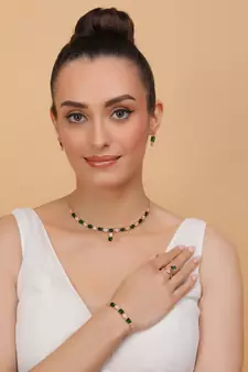 Rose Gold Plated Green Stone Embellished CZ Necklace 317FNN324