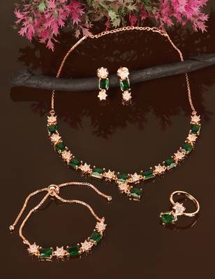 Rose Gold Plated Green Stone Embellished CZ Necklace 317FNN324 1