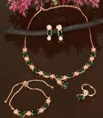 Rose Gold Plated Green Stone Embellished CZ Necklace 317FNN324