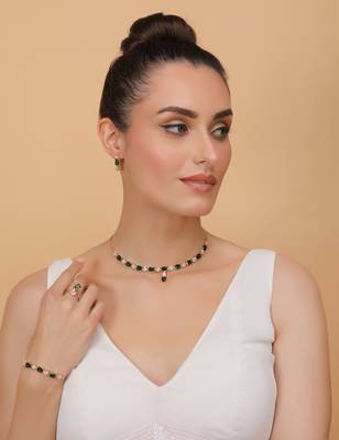 Rose Gold Plated Green Stone Embellished CZ Necklace 317FNN324 3