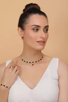 Rose Gold Plated Green Stone Embellished CZ Necklace 317FNN324