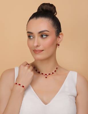 Rose Gold Plated Red Stone Embellished CZ Necklace 317FNN325 1