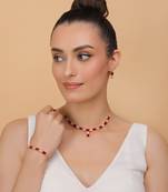 Rose Gold Plated Red Stone Embellished CZ Necklace 317FNN325