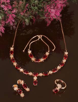 Rose Gold Plated Red Stone Embellished CZ Necklace 317FNN325 2