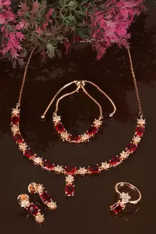 Rose Gold Plated Red Stone Embellished CZ Necklace 317FNN325