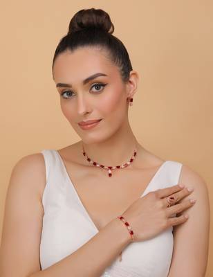 Rose Gold Plated Red Stone Embellished CZ Necklace 317FNN325 3