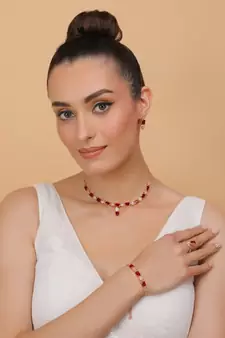Rose Gold Plated Red Stone Embellished CZ Necklace 317FNN325