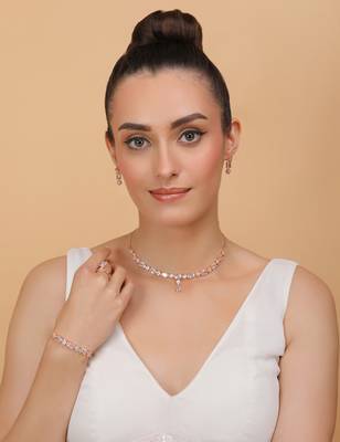 Rose Gold Plated White Stone Embellished CZ Necklace 317FNN326 1