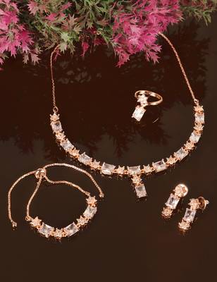 Rose Gold Plated White Stone Embellished CZ Necklace 317FNN326 3