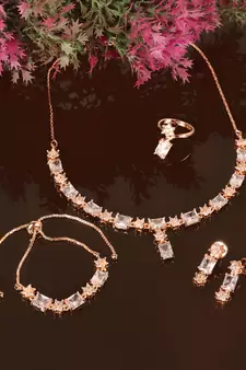Rose Gold Plated White Stone Embellished CZ Necklace 317FNN326