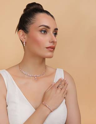 Rose Gold Plated White Stone Embellished CZ Necklace 317FNN326 4