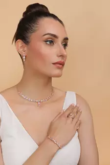 Rose Gold Plated White Stone Embellished CZ Necklace 317FNN326