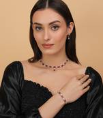 Rhodium Plated Hydro Ruby Stone Embellished CZ Necklace 317FNN327 