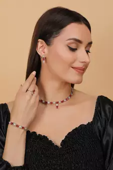 Rhodium Plated Hydro Ruby Stone Embellished CZ Necklace 317FNN327 