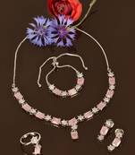 Rhodium Plated Pink Stone Embellished CZ Necklace 317FNN328