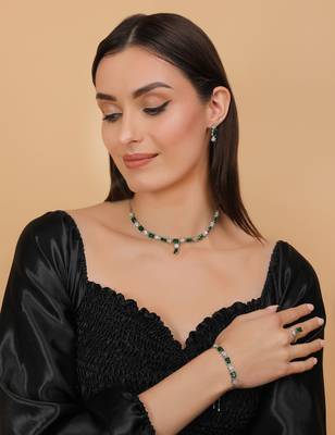 Rhodium Plated Green Stone Embellished CZ Necklace 317FNN329 1