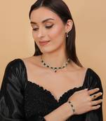 Rhodium Plated Green Stone Embellished CZ Necklace 317FNN329