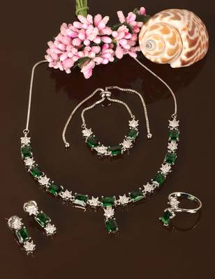 Rhodium Plated Green Stone Embellished CZ Necklace 317FNN329 2