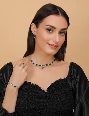 Rhodium Plated Green Stone Embellished CZ Necklace 317FNN329 3