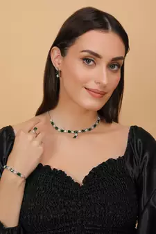 Rhodium Plated Green Stone Embellished CZ Necklace 317FNN329