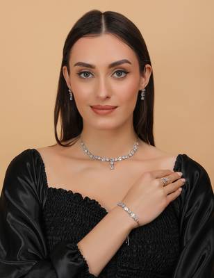 Rhodium Plated White Stone Embellished CZ Necklace 317FNN330 2