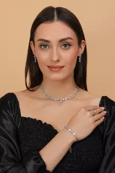 Rhodium Plated White Stone Embellished CZ Necklace 317FNN330