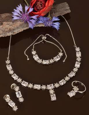 Rhodium Plated White Stone Embellished CZ Necklace 317FNN330 3