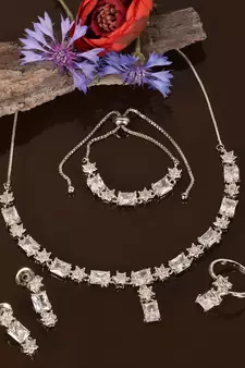Rhodium Plated White Stone Embellished CZ Necklace 317FNN330