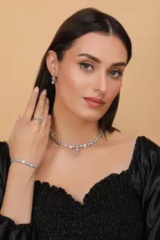 Rhodium Plated White Stone Embellished CZ Necklace 317FNN330