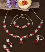 Rhodium Plated Red Stone Embellished CZ Necklace 317FNN331