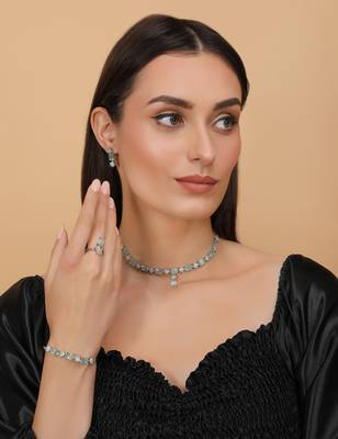 Rhodium Plated Mint Stone Embellished CZ Necklace 317FNN332 1