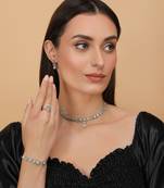 Rhodium Plated Mint Stone Embellished CZ Necklace 317FNN332