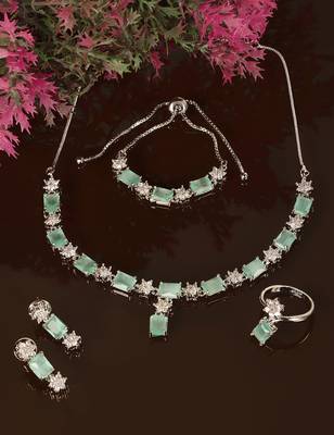 Rhodium Plated Mint Stone Embellished CZ Necklace 317FNN332 2
