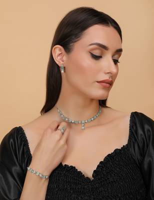 Rhodium Plated Mint Stone Embellished CZ Necklace 317FNN332 3