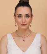 Rose Gold Plated Hydro Ruby and CZ Stone Designer Necklace 317FNN355