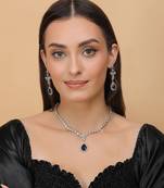 Rhodium Plated Blue and CZ Stone Designer Necklace 317FNN359