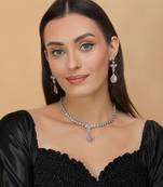 Rhodium Plated Pink and CZ Stone Designer Necklace 317FNN360