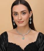 Rhodium Plated Mint and CZ Stone Designer Necklace 317FNN362