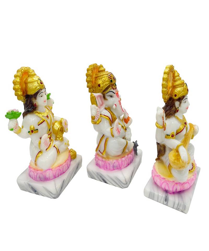 Chaque Decor  Laxmi Ganesh And Saraswati Handpainted Idol For Success & Gifts/Pooja Room/Home Decoration