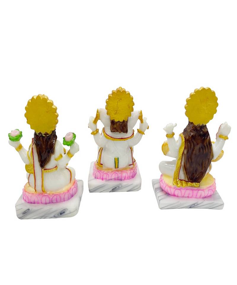 Chaque Decor  Laxmi Ganesh And Saraswati Handpainted Idol For Success & Gifts/Pooja Room/Home Decoration