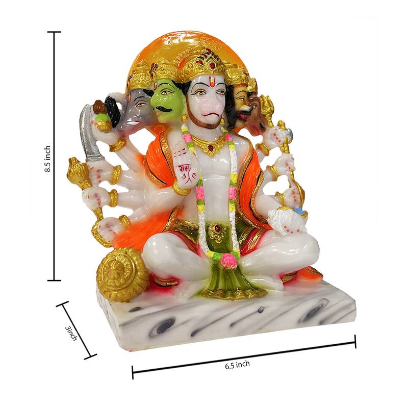Chaque Decor  Panchmukhi Hanuman Handpainted Idol For Success & Gifts/Pooja Room/Home Decoration